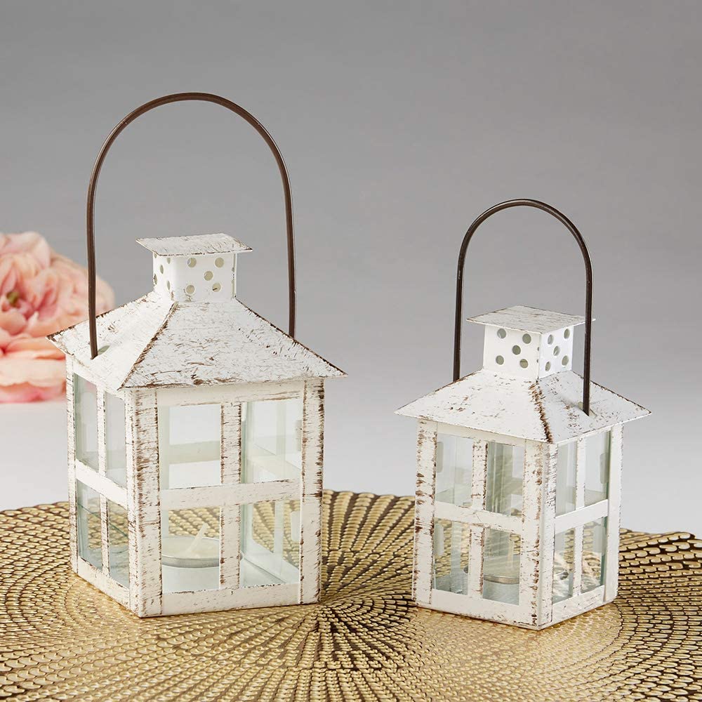 Rustic Farmhouse White Candle Holder (5 Inch), Wedding, Centerpiece Table, Home, Shelf Decor Lantern