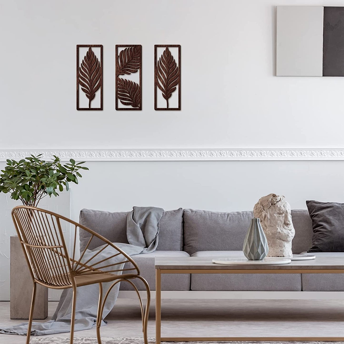 3 Pcs Boho Wooden Art Wall Decor Leaf Sign Wall Accent Rustic Palm Leaf Wood Art Wall Hanging Sculpture Vintage Tropical Plant Wood Wall Plaque for Home Bathroom Living Room Office Decoration (Brown)