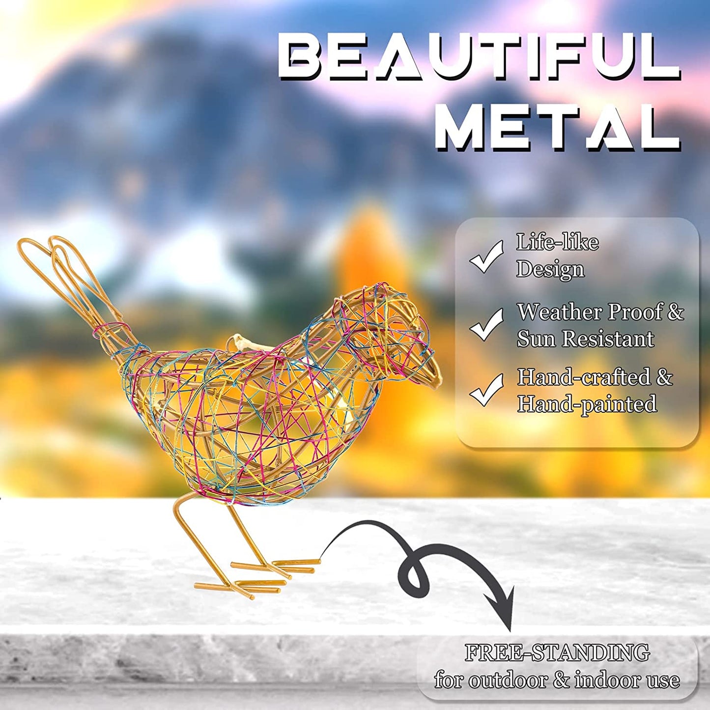 Metal Bird Decor,Metal Bird Figurine Rustic Table Decor, Hanging Metal Bird Decor Woven with Colorful Wire for Home Decoration, Set of 3 Bird Statues Memo Holder