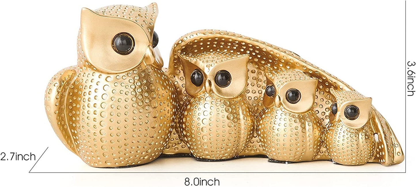 Owl Statue Home Decor, Owl Figurines for Living Room Decor,owls Decor for Unique Home Office, Gold Decor Animal Small Sculpture for Shelf, Modern Bookself TV Stand, Owls Gifts for Women and Owl Lovers