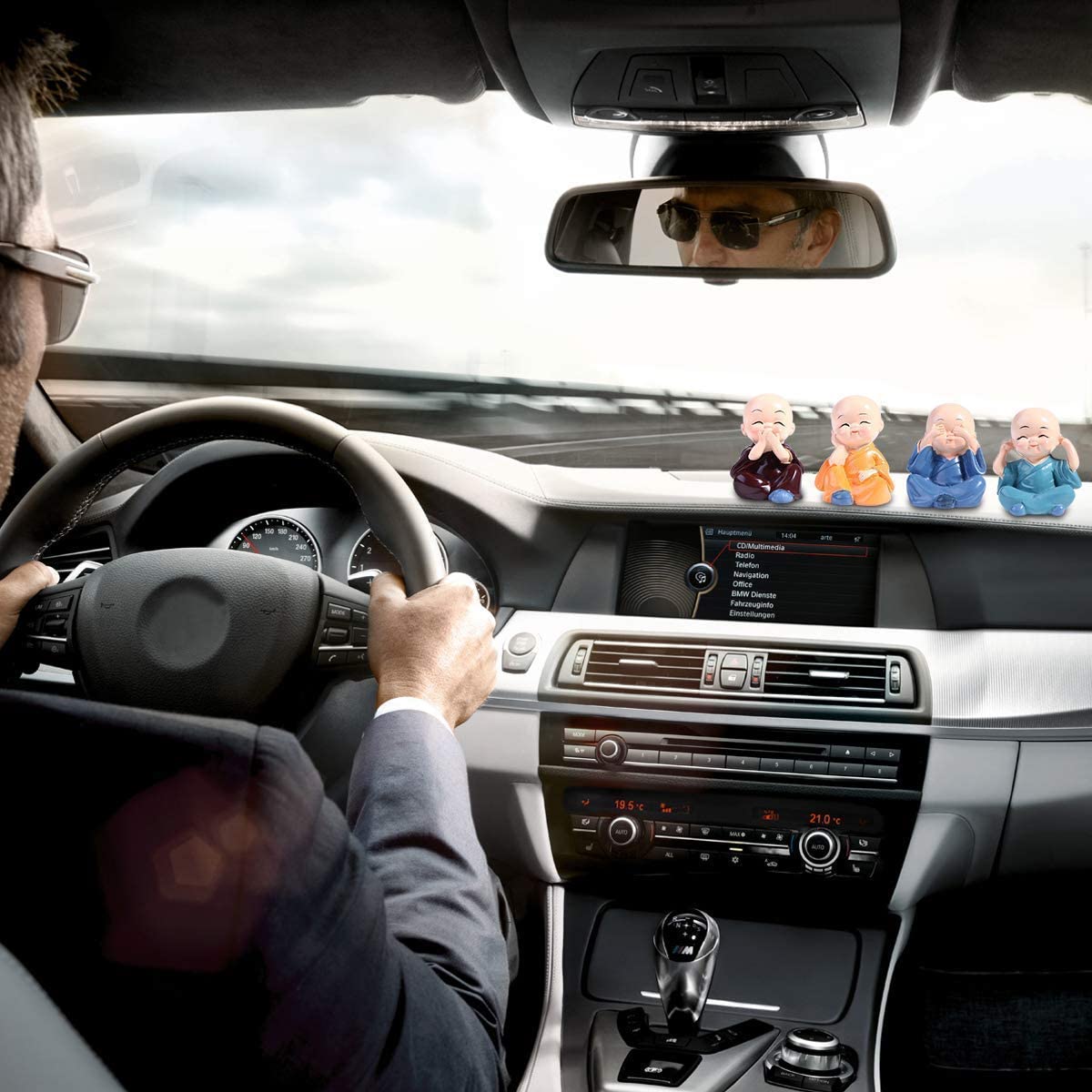 Set of 4 Buddha Monk Statues Miniature Figurines Showpiece for Wall Shelf, Table Desktop, Car Dashboard Decoration, Home, Office Decor