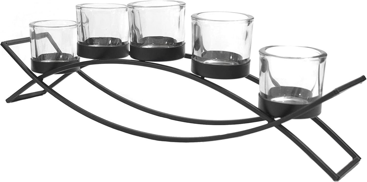 Table Centerpiece Decorations Candle Holder for Weddings, Patio, Kitchen, Dining Room, and Coffee Tables, Black, Clear Chunky 5 Cups