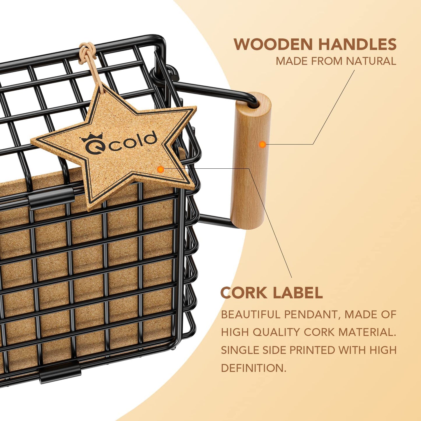 Metal Wire Basket Storage, Bathroom Basket for Organizing, Bathroom Counter Organizer with Wooden Handles, Farmhouse Bathroom Decor Tray, Toilet Paper Basket Storage (Small, Black)