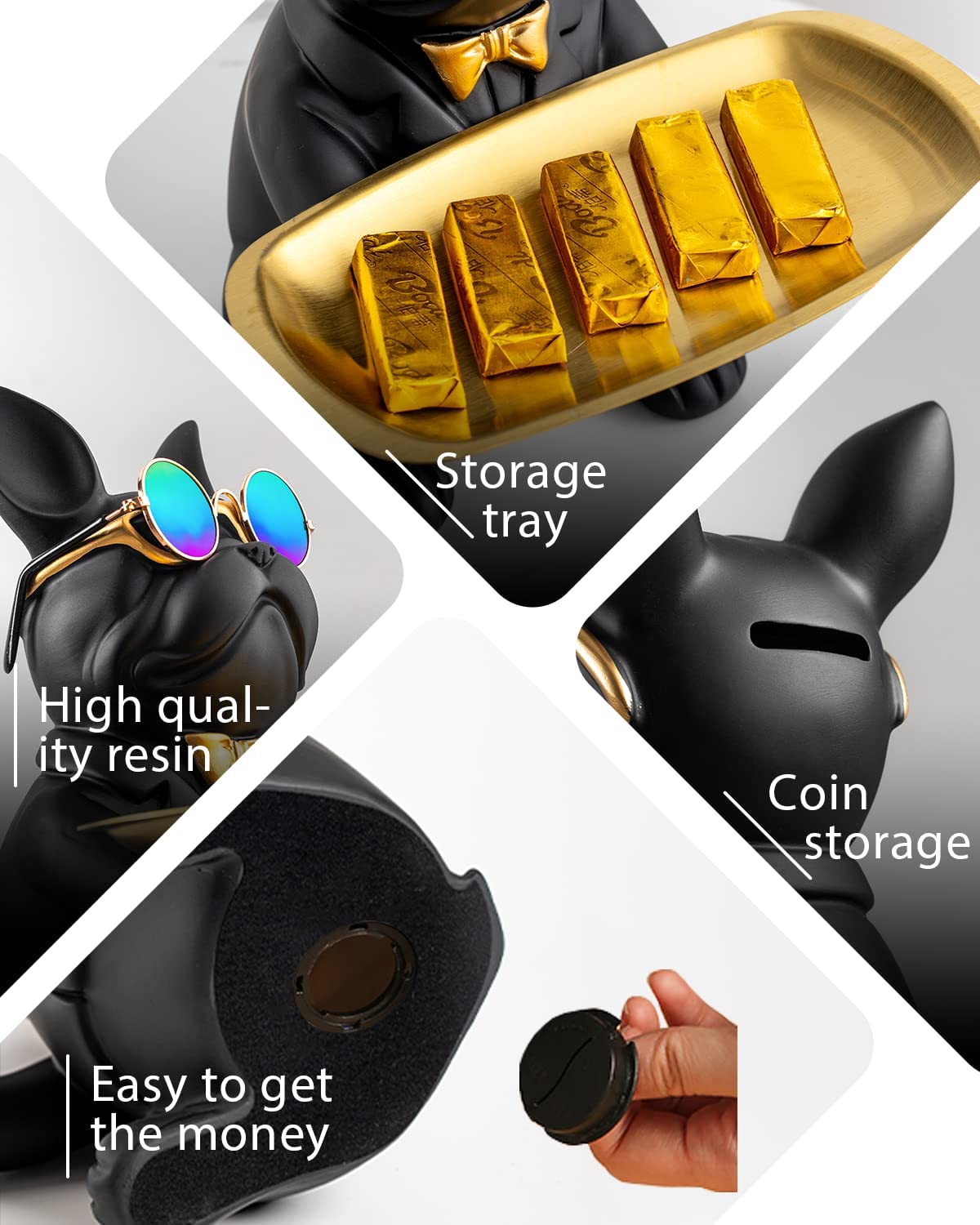 French Bulldog Statue,Resin Bulldog Key Tray for Entryway Decor, Key Holder Organizer for Entryway Table, French Bulldog Gifts Black