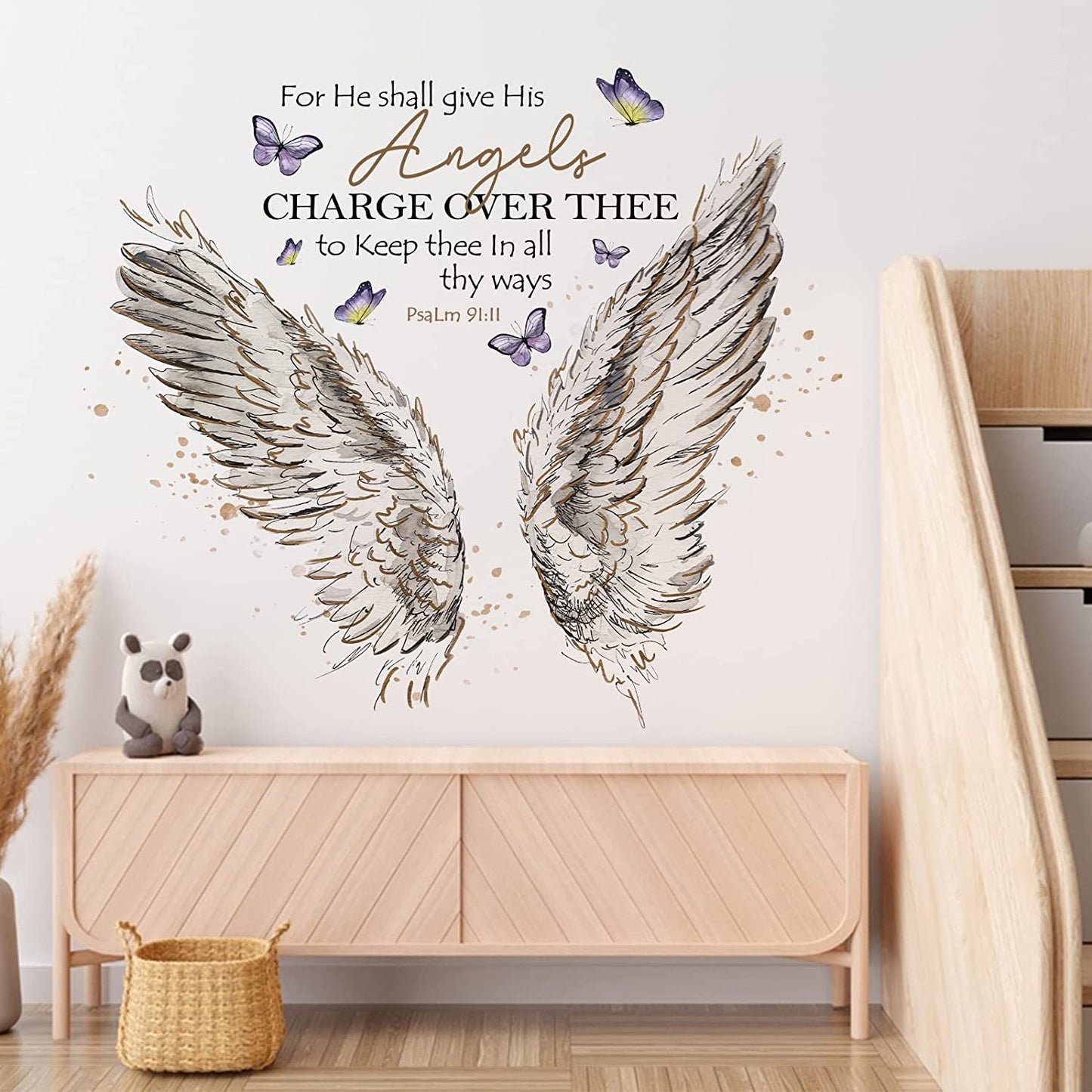 Wall Decals Stickers, Religious Wings Bible Verse Quote Home Bedroom Decor, Butterfly Living Room Kitchen Decorations Art