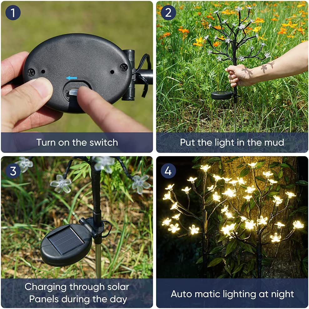 Solar Flowers Lights Outdoor Solar Garden Lights Decorative,2Pack 20LED Solar Outdoor Lights Waterproof Fairy Lights Pathway Walkway Patio Yard Landscape Decoration Christmas Garden Decor