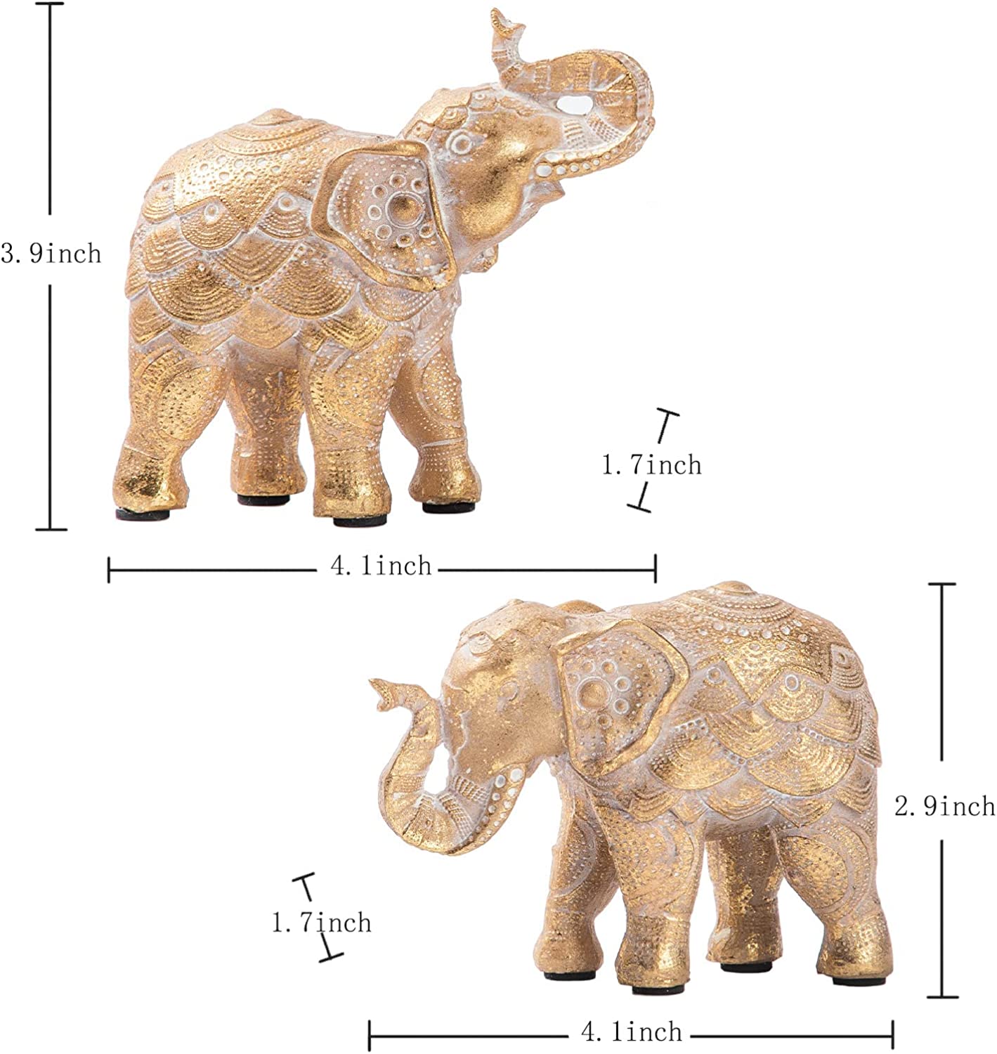 Elephant Statue for Home Decorations,Elephant Figurines with Trunk up,Elephant Decor for Shelf Shelves Table Living Room nightstand,African Elephants Gifts for Woman Small Set of 2 Gold Color Accents