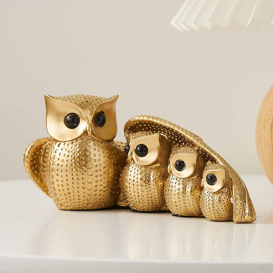 Owl Statue Home Decor, Owl Figurines for Living Room Decor,owls Decor for Unique Home Office, Gold Decor Animal Small Sculpture for Shelf, Modern Bookself TV Stand, Owls Gifts for Women and Owl Lovers