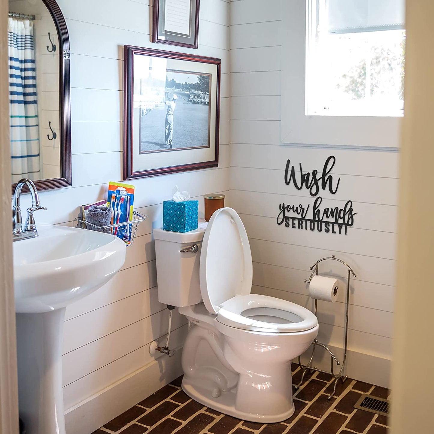 Funny Farmhouse Bathroom Decor - This Hilarious Wall Sign Instantly Creates a Fun Filled Bathroom/Restroom In Your Home