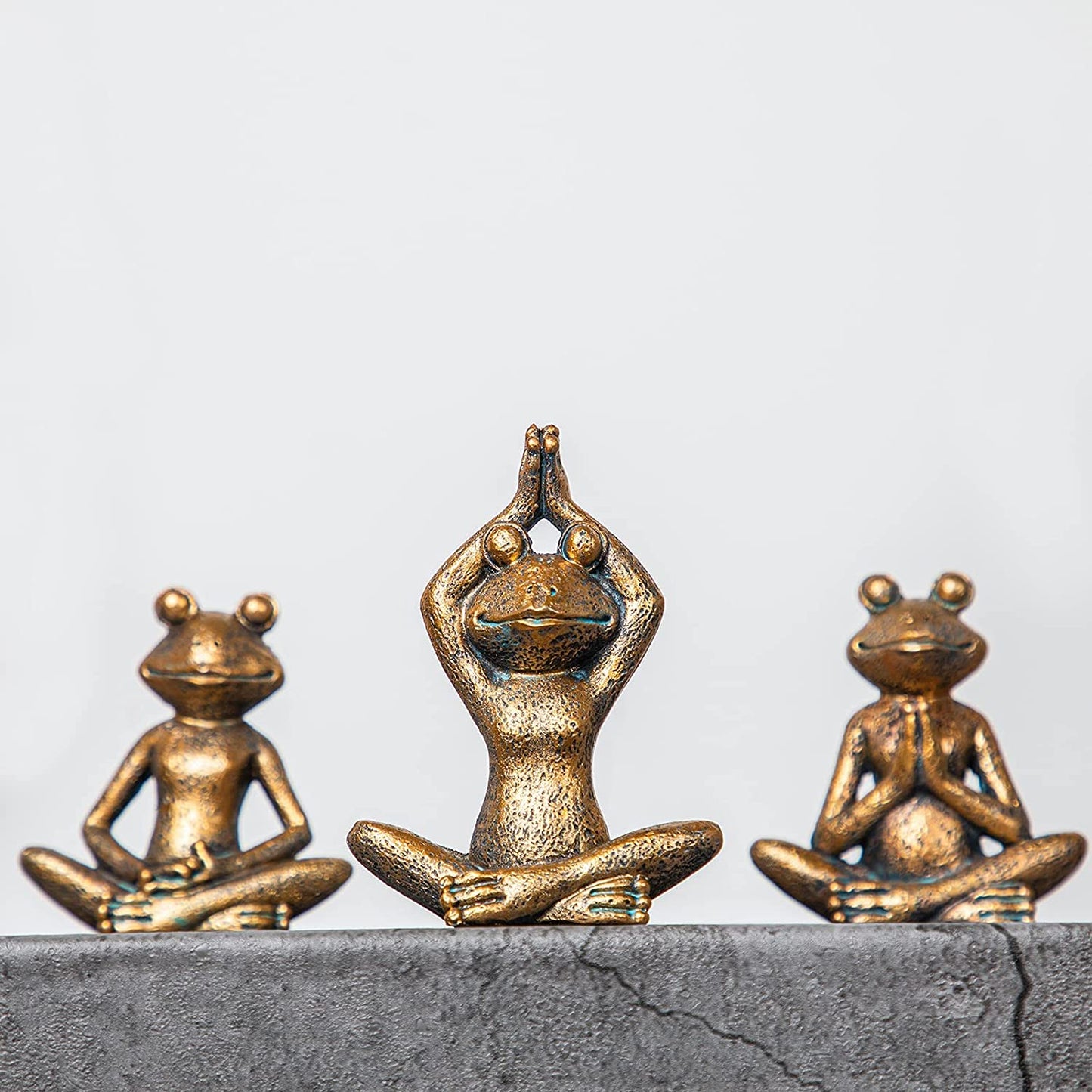 Frog figurines yoga zen decor – frog yoga statues for home decor,set of 3 yoga statues and sculptures meditation decor for shelves,zen decor yoga statue shelf decor accent antique bronze color