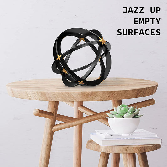 Metal Decorative Sphere for Home Decor - Black & Gold, Hand Painted, Modern Decorative Balls for Living Room, Bedroom, Kitchen, Bathroom, Office - Table Decorative Orbs for Сenterpiece