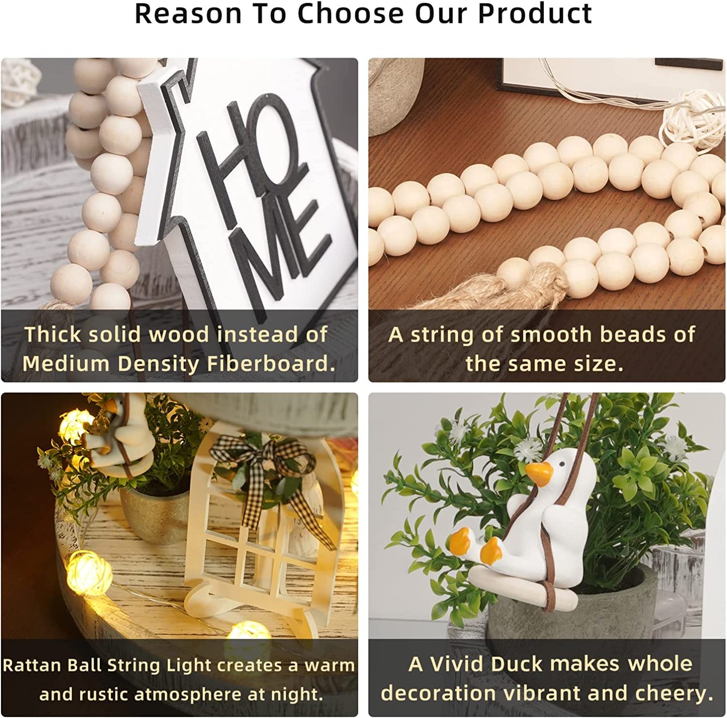 9 Pieces Farmhouse Tiered Tray Decor Set (Tray NOT Included), Rustic Tiered Tray Decoration,Rustic Table Ornaments with Vivid Duck&Rattan Ball String Lights,Housewarming Gift