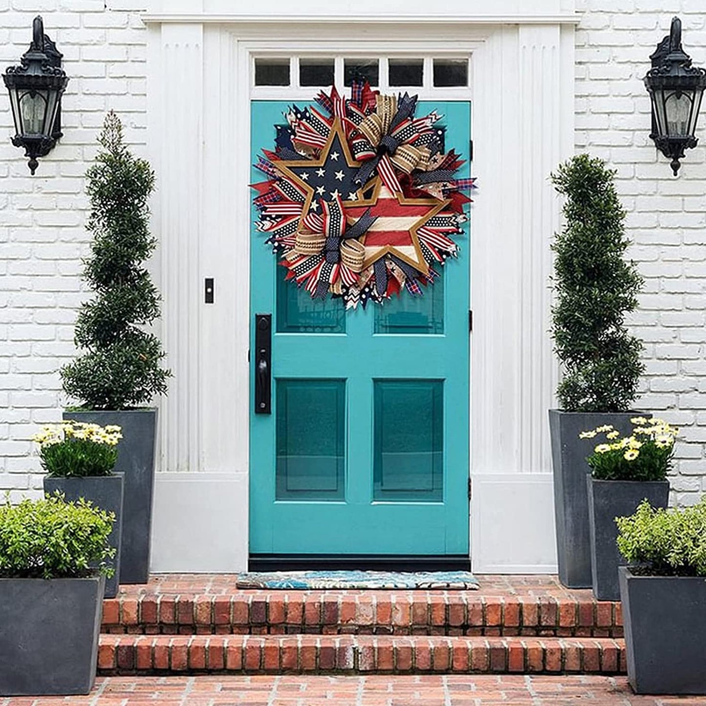 2023New Summer Patriotic Independence Day Wreath, Memorial Day Wreaths for Front Door, Festival Celebration Farmhouse Wreaths, All Season Welcome Sign Door Hangers (Wreath-A)