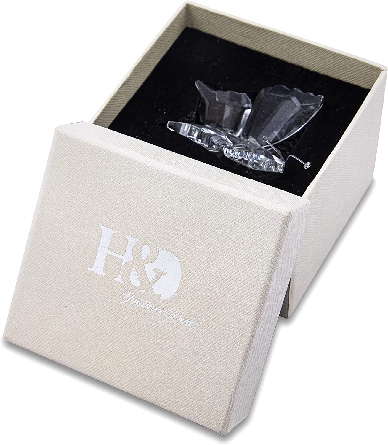 Crystal Flying Butterfly with Crystal Ball Base Figurine Collection Cut Glass Ornament Statue Animal Collectible (Clear)