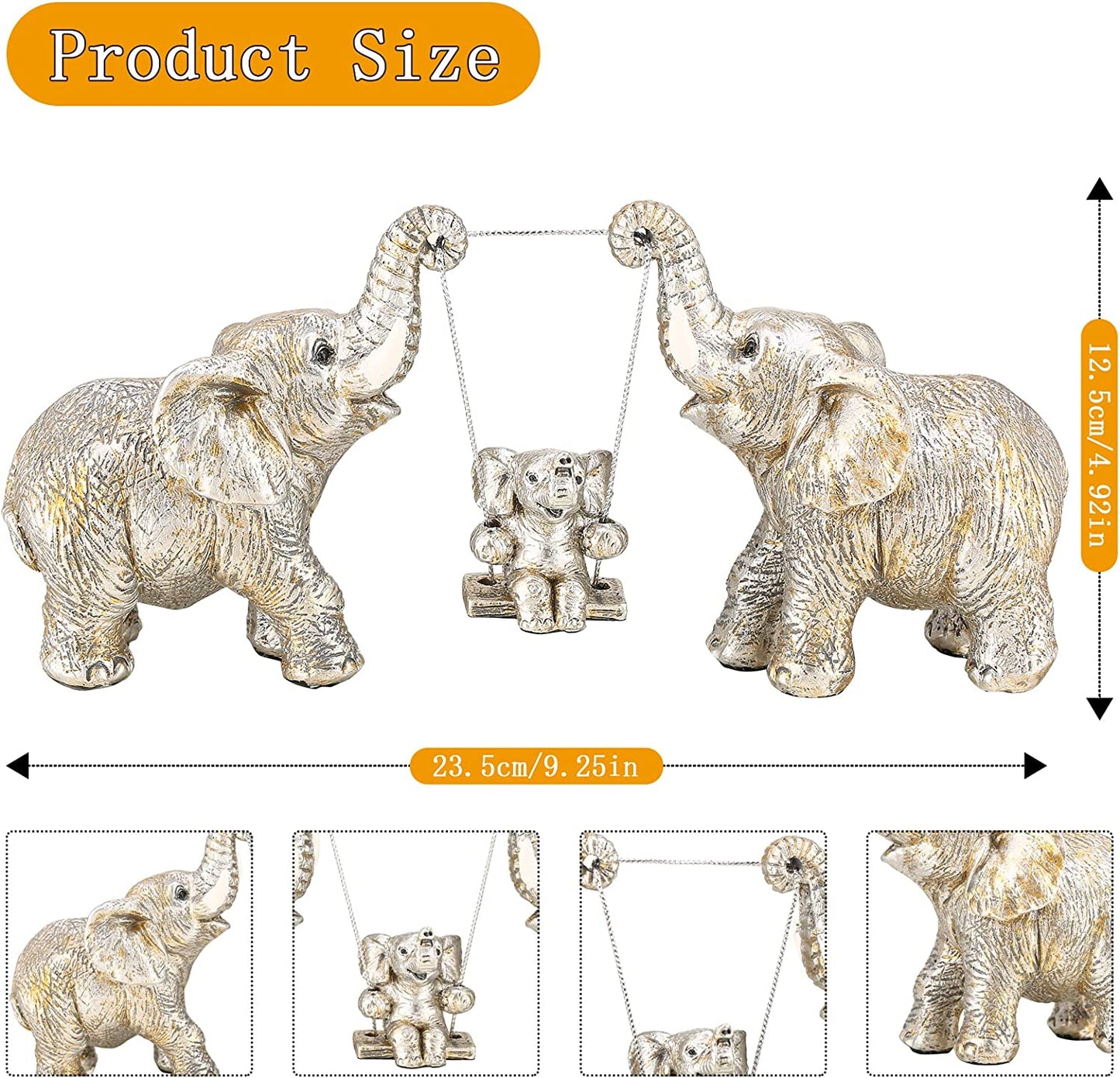 Elephant Statue Mom Gifts. Home Decor Accents Elephant Figurines for Bookshelf Living Room Office Table Shelf Decorations. Good Luck Elephant Gifts for Women (Silver)