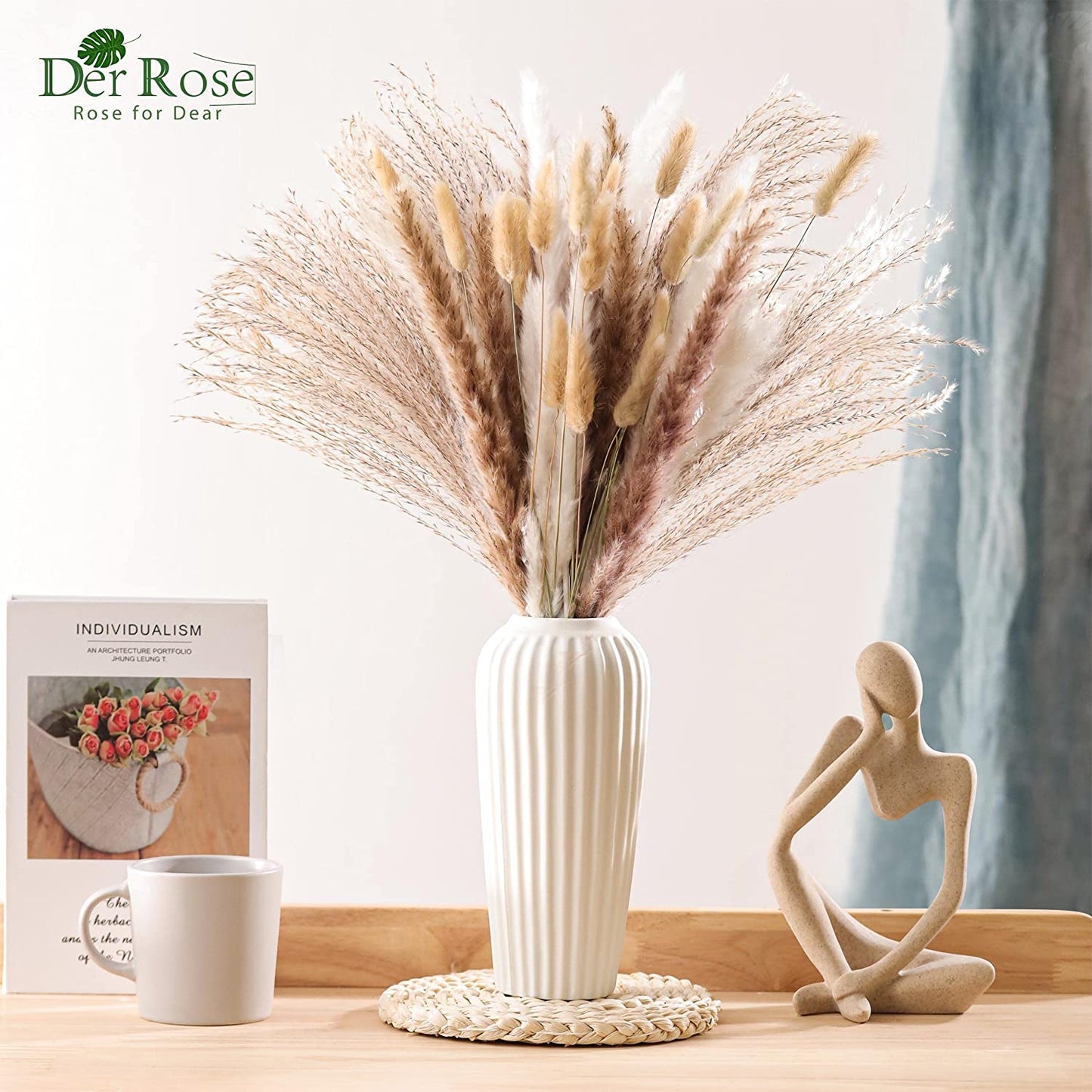 120 pcs 17 Inches Dried Pampas Grass for Boho Bathroom Bedroom Kitchen Living Room Office Home Room Decor Aesthetic