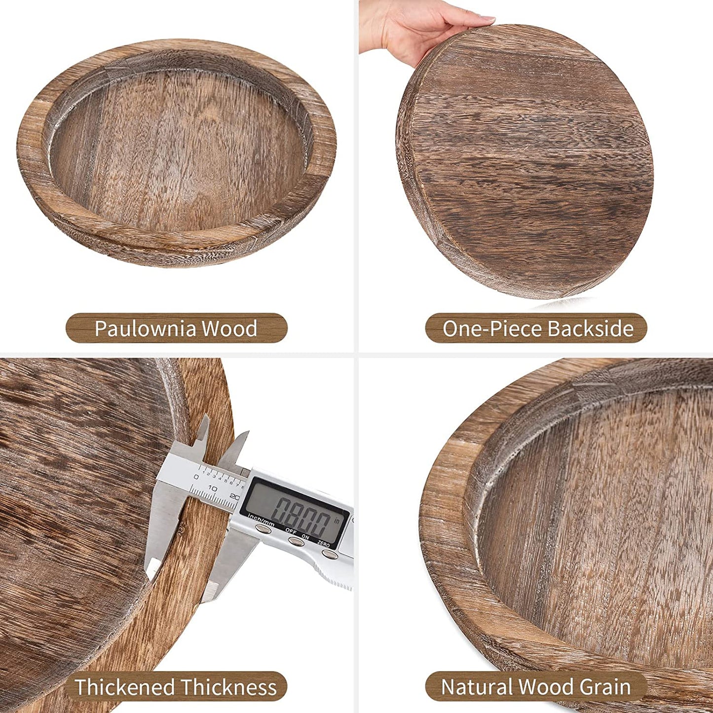 Rustic Wooden Serving Tray - Round Wood Butler Decorative Tray Vintage Centerpiece Candle Holder Trays Farmhouse Ottoman Tray for Kitchen Countertop Home Decor for Coffee Table
