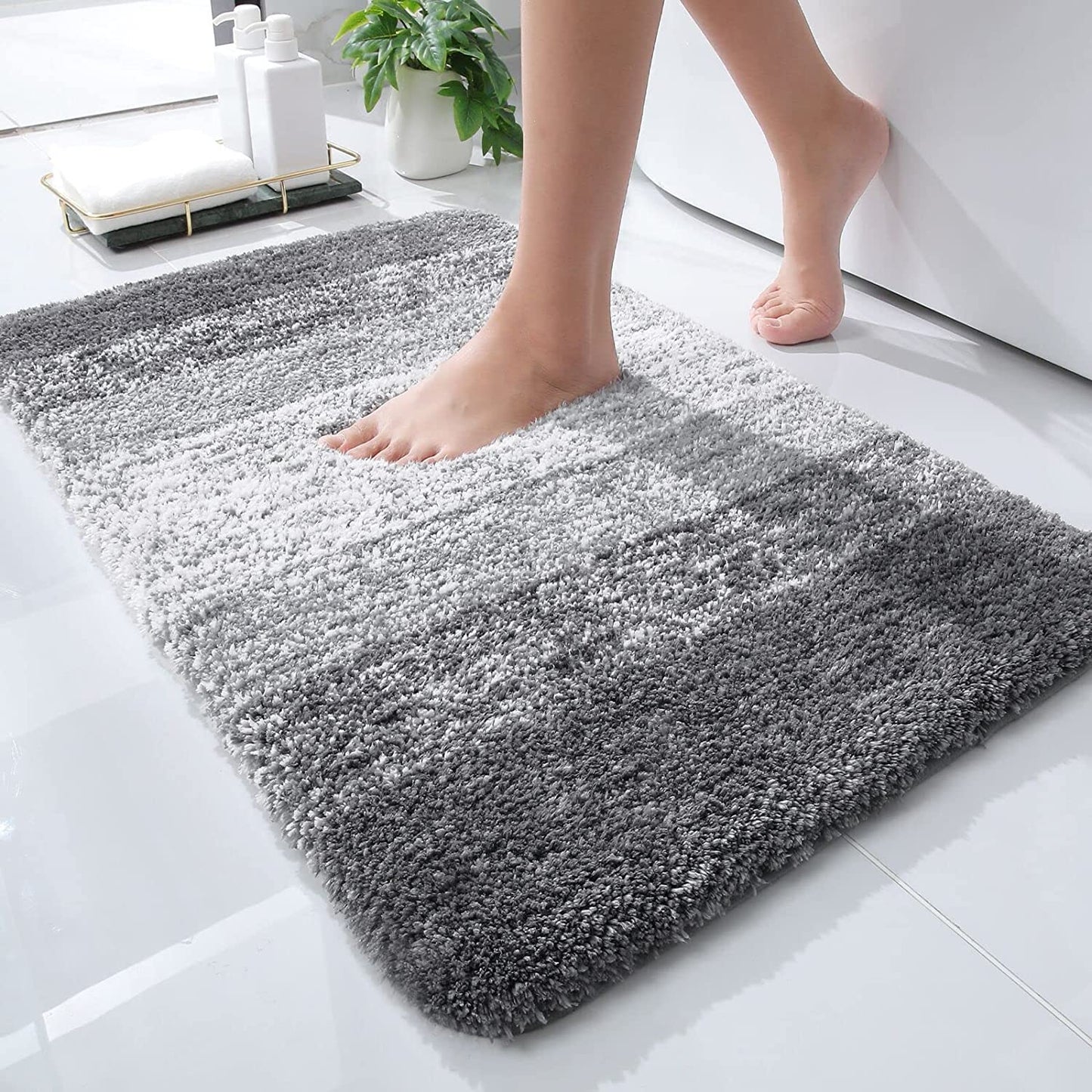 Luxury Bathroom Rug Mat, Extra Soft and Absorbent Microfiber Bath Rugs, Non-Slip Plush Shaggy Bath Carpet, Machine Wash Dry, Bath Mats for Bathroom Floor, Tub and Shower, 24x16, Grey