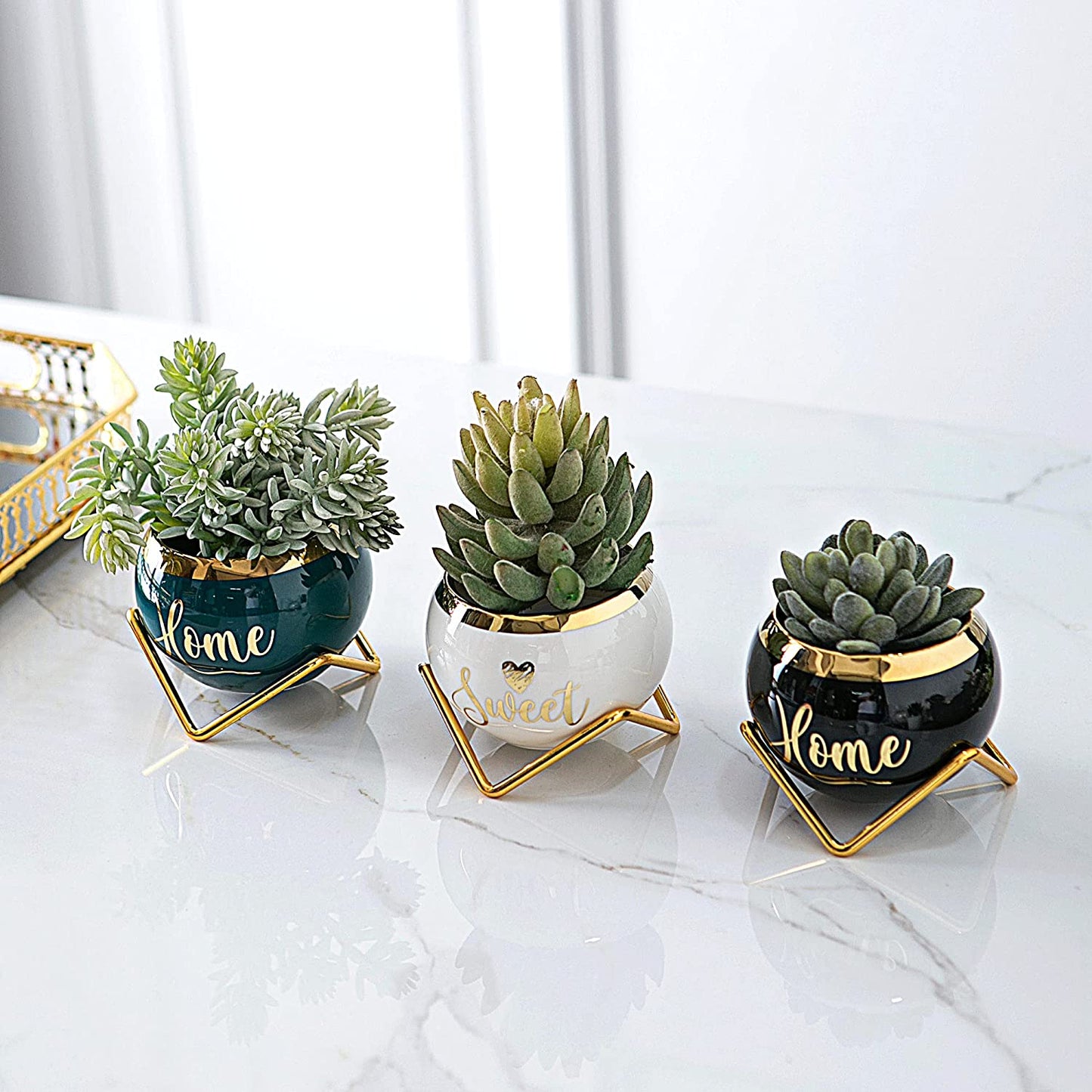 House Warming Gifts New Home, Housewarming Presents Women Couple | Living Room Home Decor Farmhouse Decor, Coffee Table Decor, New Home Gifts Ideas | 3 Succulent Pots for Plant Lovers