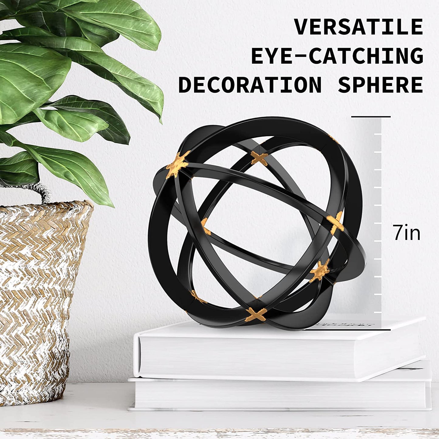 Metal Decorative Sphere for Home Decor - Black & Gold, Hand Painted, Modern Decorative Balls for Living Room, Bedroom, Kitchen, Bathroom, Office - Table Decorative Orbs for Сenterpiece