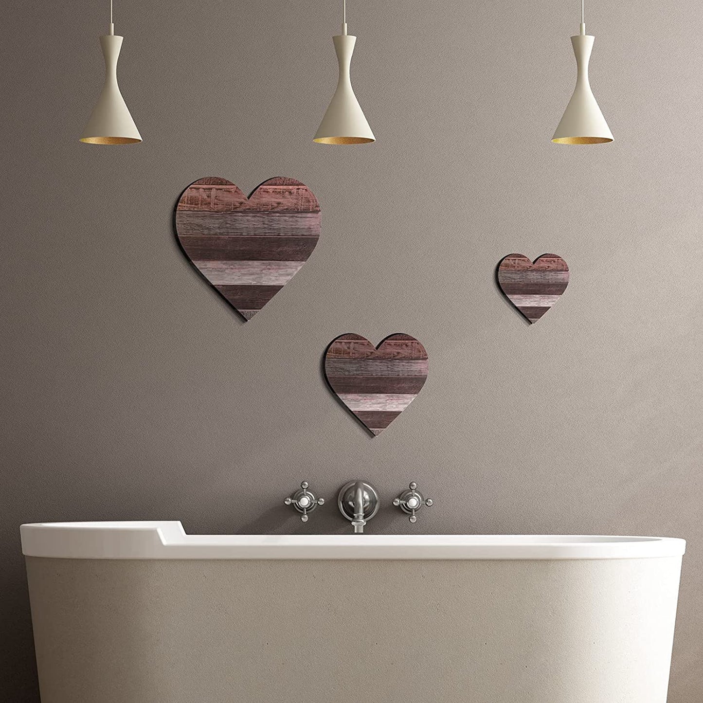 3 Pcs Heart Shaped Wood Sign Buffalo Plaid Decor for Kitchen Bedroom Bathroom Living Room Wooden Heart Wall Sign Rustic Hanging Plaque Christmas Decor, 3 Sizes (Red Brown Wood Grain)