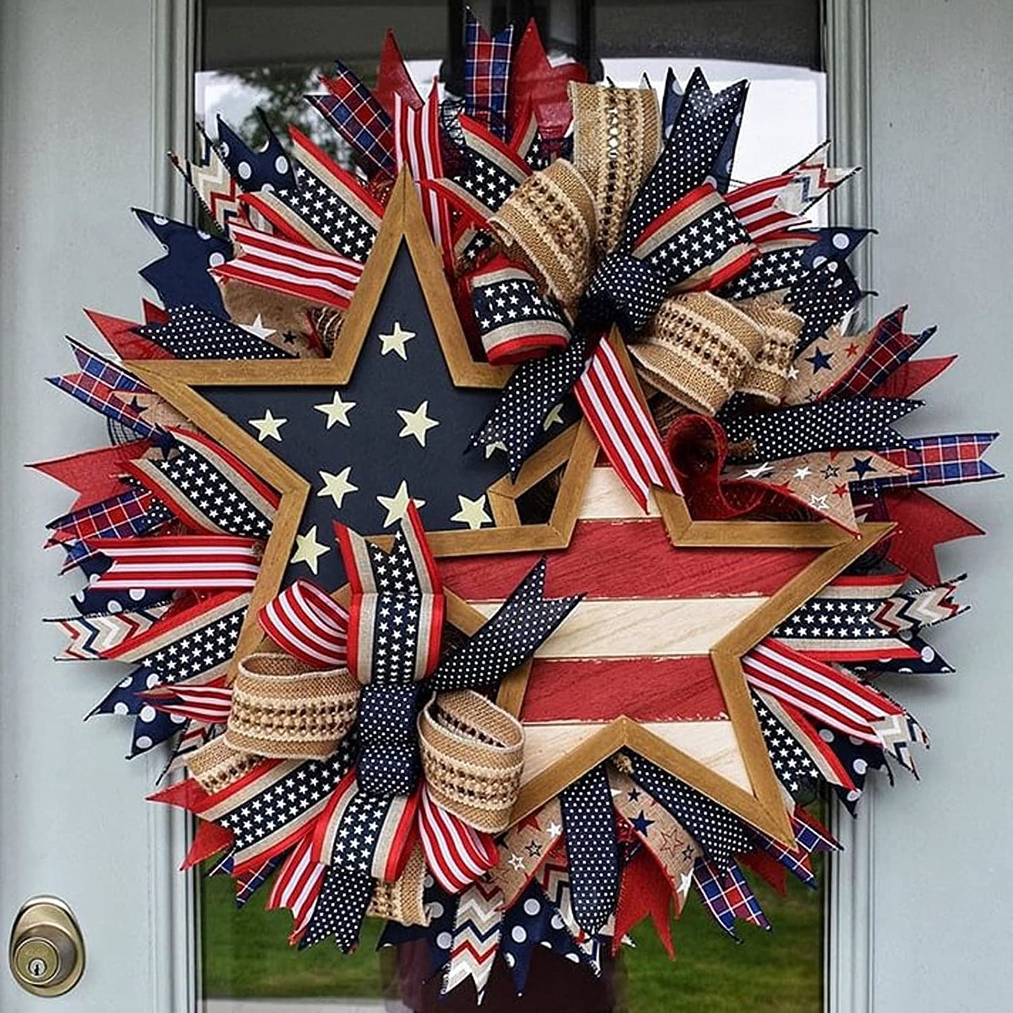 2023New Summer Patriotic Independence Day Wreath, Memorial Day Wreaths for Front Door, Festival Celebration Farmhouse Wreaths, All Season Welcome Sign Door Hangers (Wreath-A)