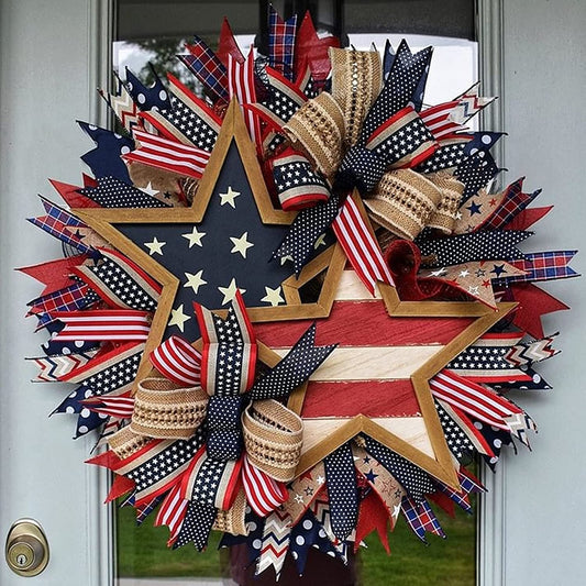 2023New Summer Patriotic Independence Day Wreath, Memorial Day Wreaths for Front Door, Festival Celebration Farmhouse Wreaths, All Season Welcome Sign Door Hangers (Wreath-A)