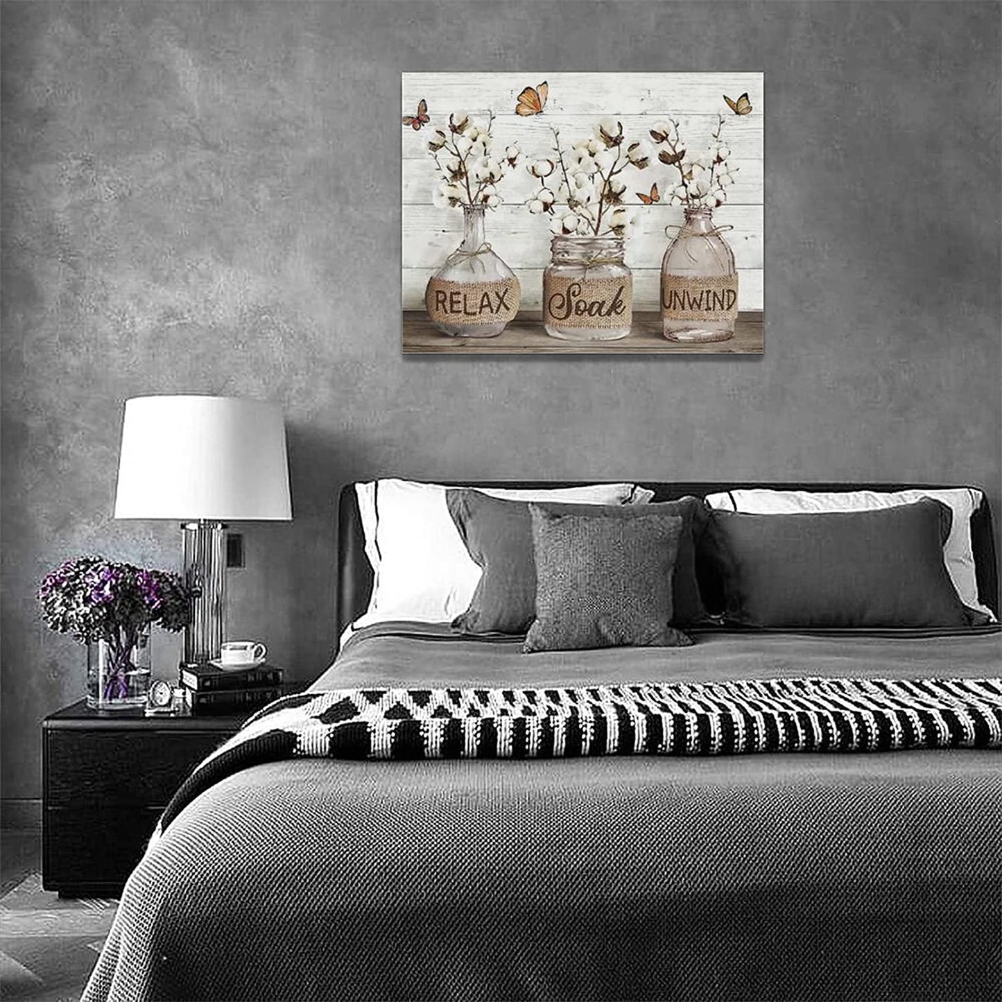 Bathroom Decor Wall Art Rustic Cotton Bathroom Pictures Canvas Print Country Bathroom Relax Soak Unwind Sign Artwork Modern Home Decor for Bathroom Framed Ready to Hang