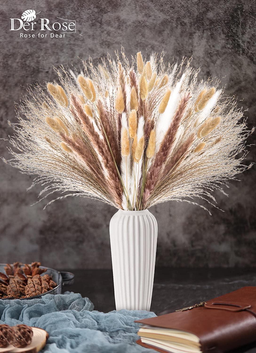120 pcs 17 Inches Dried Pampas Grass for Boho Bathroom Bedroom Kitchen Living Room Office Home Room Decor Aesthetic