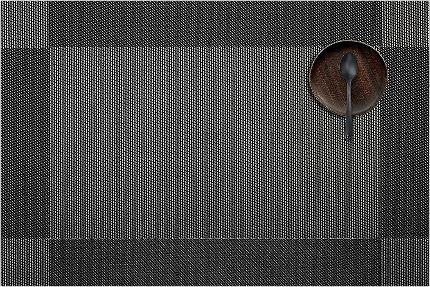 Placemats Set of 6 for Dining Table Washable Woven Vinyl Non-Slip Placemat Heat-Resistant Durable Table Mats for Dining Table Easy to Clean(Black Corner)