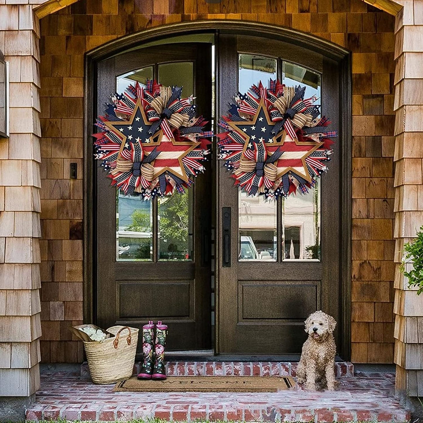 2023New Summer Patriotic Independence Day Wreath, Memorial Day Wreaths for Front Door, Festival Celebration Farmhouse Wreaths, All Season Welcome Sign Door Hangers (Wreath-A)