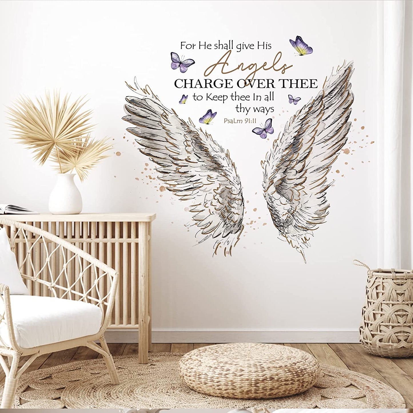 Wall Decals Stickers, Religious Wings Bible Verse Quote Home Bedroom Decor, Butterfly Living Room Kitchen Decorations Art