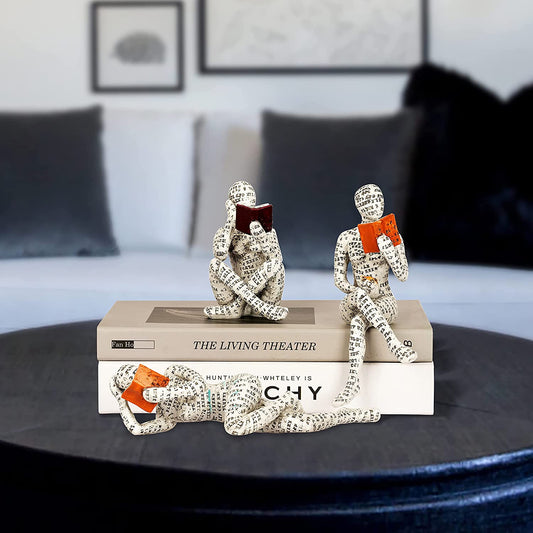 Home Decor Pulp Reading Women Figurine Thinker Statue Modern Abstract Sculptures Decorations Reading Figurines for Bookshelf Shelf Table Office Desk Living Room Hotels Decoration 3 Pcs