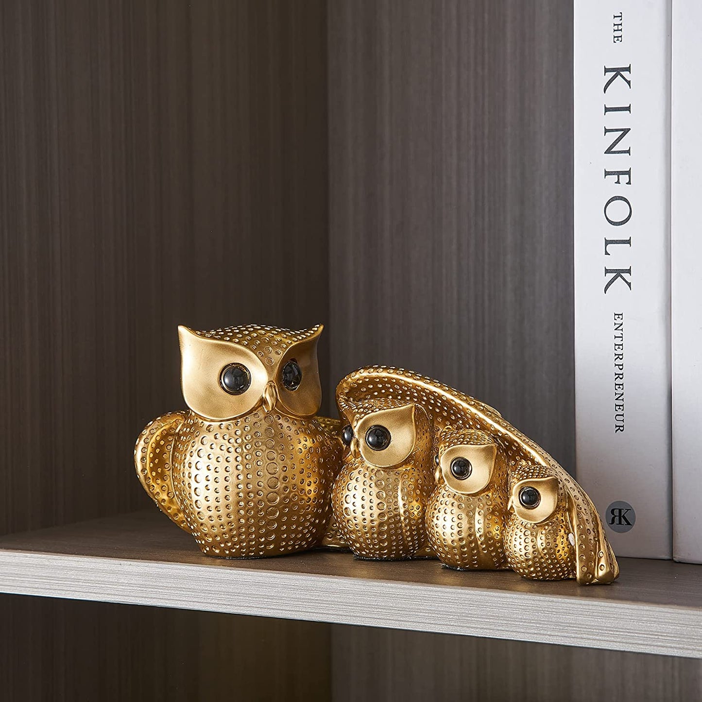 Owl Statue Home Decor, Owl Figurines for Living Room Decor,owls Decor for Unique Home Office, Gold Decor Animal Small Sculpture for Shelf, Modern Bookself TV Stand, Owls Gifts for Women and Owl Lovers