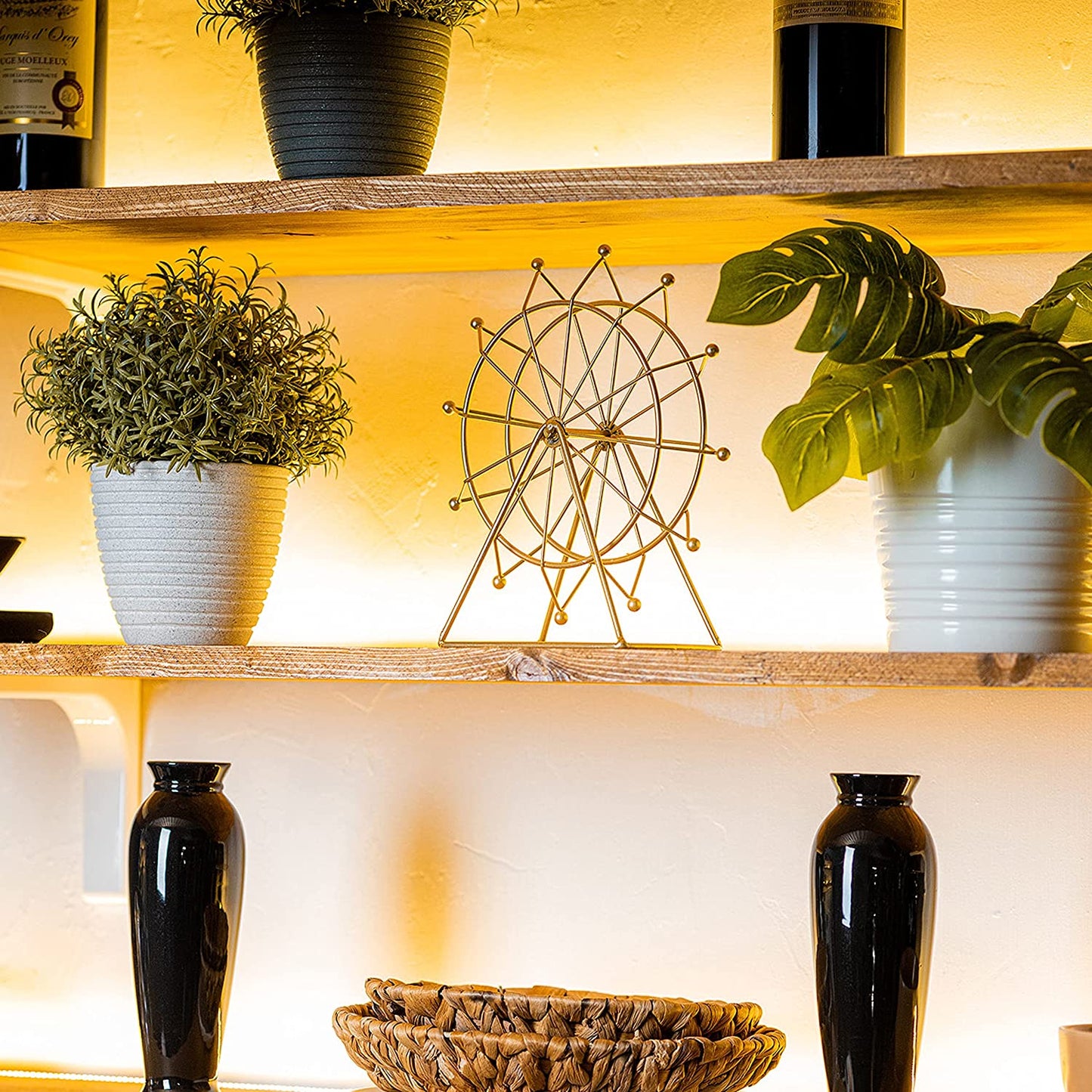 Ferris Wheel Bookshelf Decor – Gold Decor Modern Gift - Shelf Decor Accents Ornament - House Decorations Living Room - Fireplace Decor or Desk Decor - Entryway Decor.