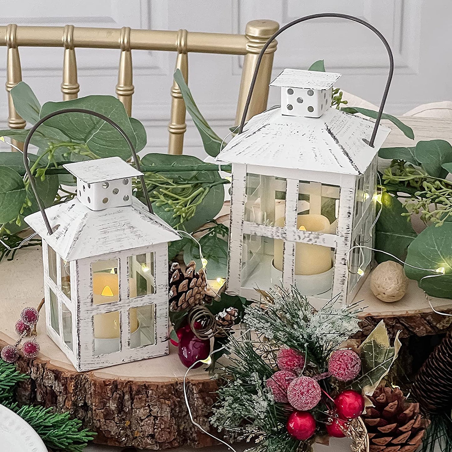 Rustic Farmhouse White Candle Holder (5 Inch), Wedding, Centerpiece Table, Home, Shelf Decor Lantern