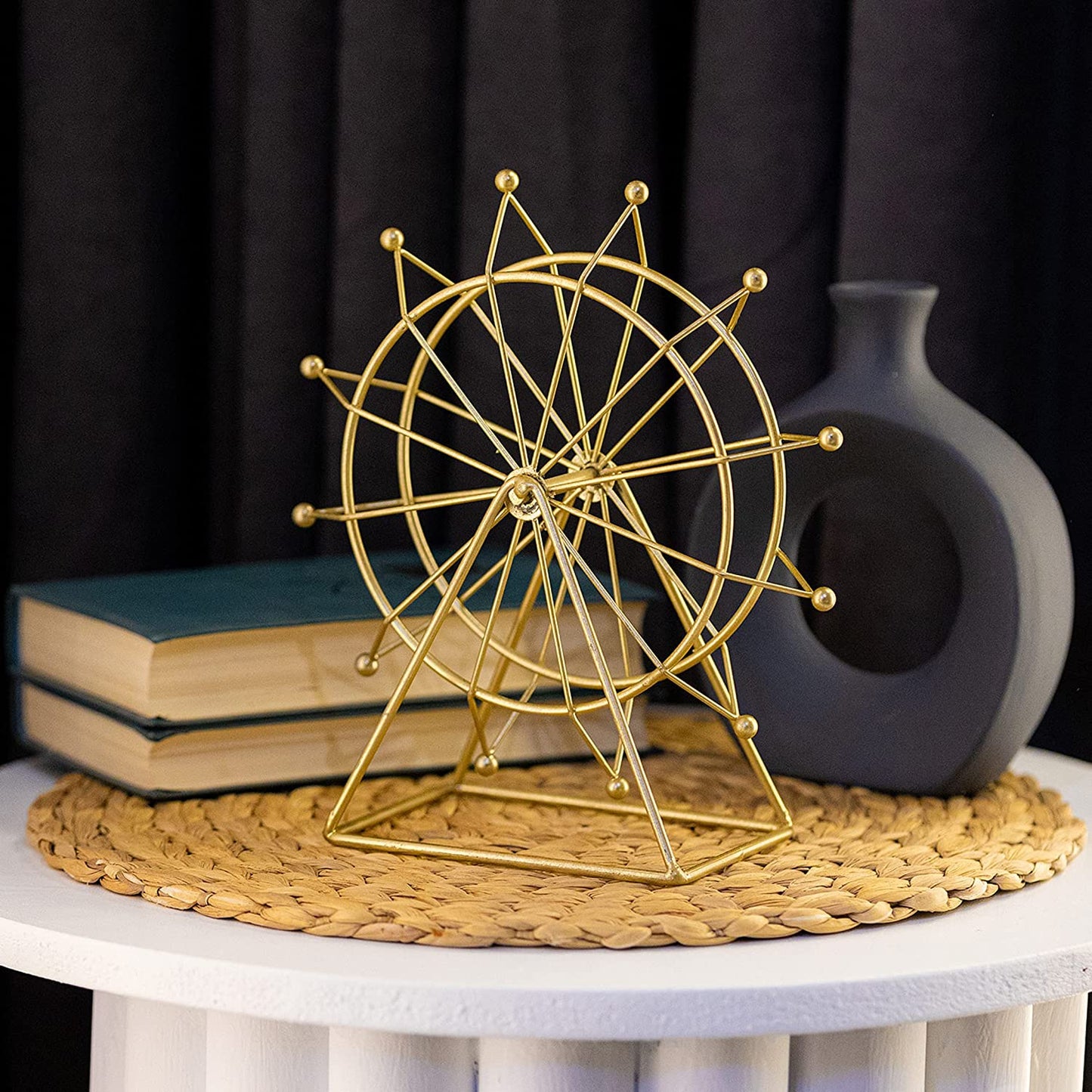 Ferris Wheel Bookshelf Decor – Gold Decor Modern Gift - Shelf Decor Accents Ornament - House Decorations Living Room - Fireplace Decor or Desk Decor - Entryway Decor.