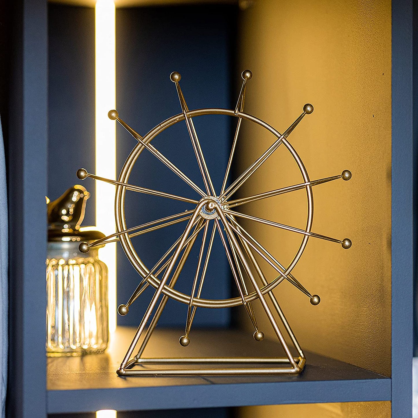 Ferris Wheel Bookshelf Decor – Gold Decor Modern Gift - Shelf Decor Accents Ornament - House Decorations Living Room - Fireplace Decor or Desk Decor - Entryway Decor.