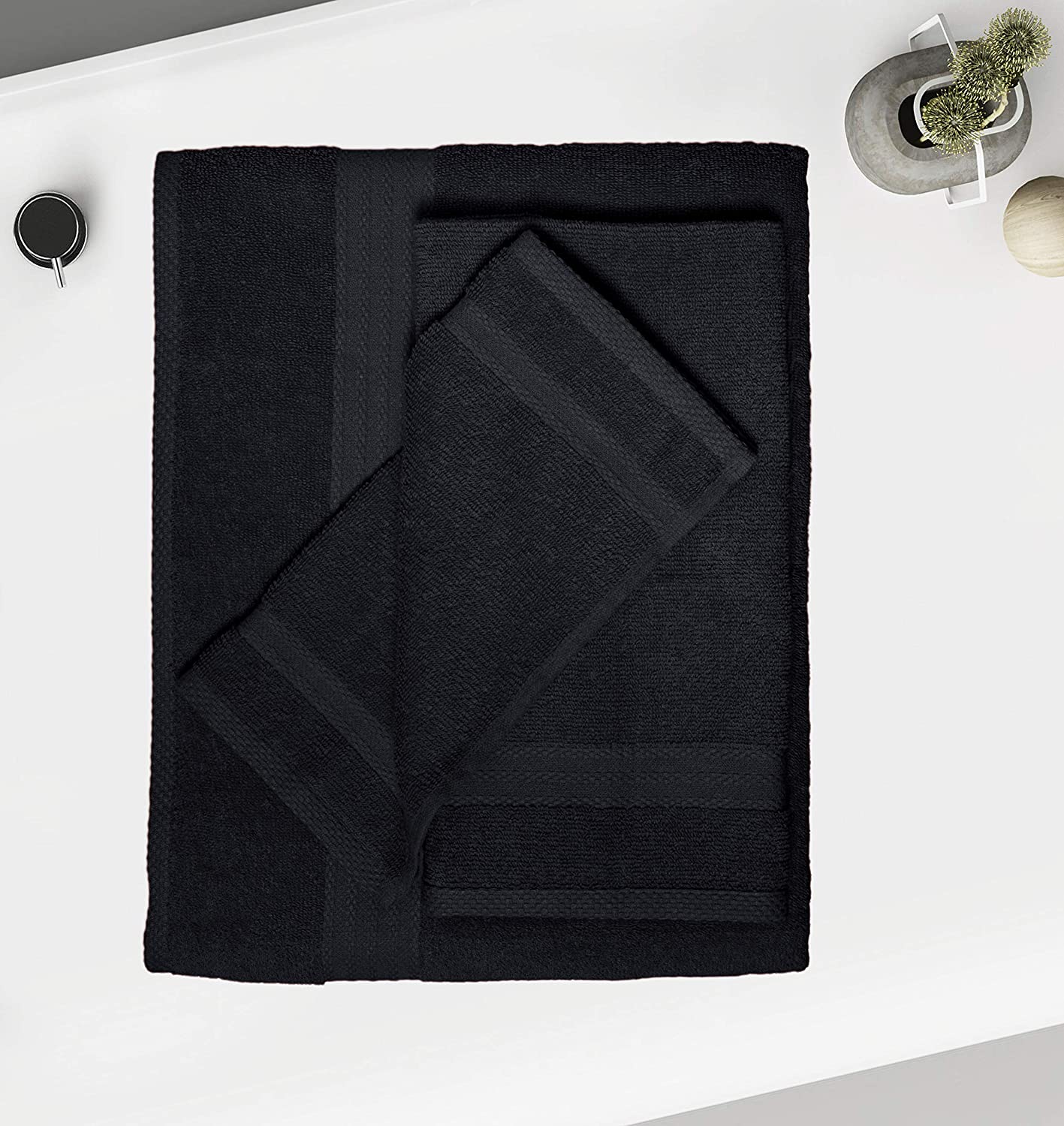 Ultra Soft 8-Piece Towel Set - 100% Pure Ringspun Cotton, Contains 2 Oversized Bath Towels 27x54, 2 Hand Towels 16x28, 4 Wash Cloths 13x13 - Ideal for Everyday use, Hotel & Spa - Black