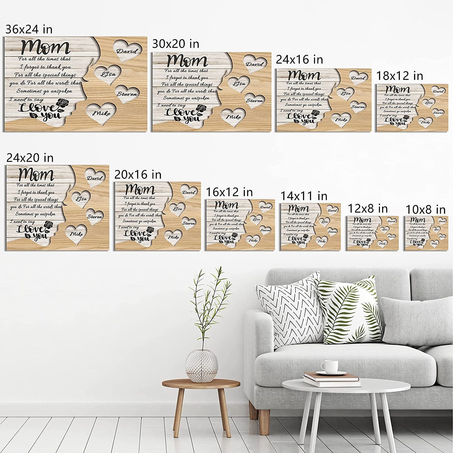 Unique Mothers Day Gifts for Mom, Wife from Daughter, Son,Husband, Custom Canvas Prints Wrapped Wood with Childs Names for Mother, Personalized Wall Art Family Sign.