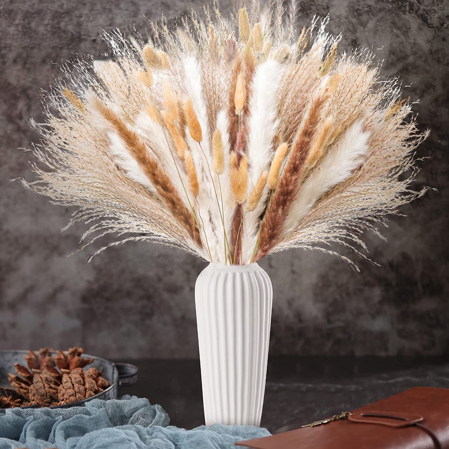 120 pcs 17 Inches Dried Pampas Grass for Boho Bathroom Bedroom Kitchen Living Room Office Home Room Decor Aesthetic