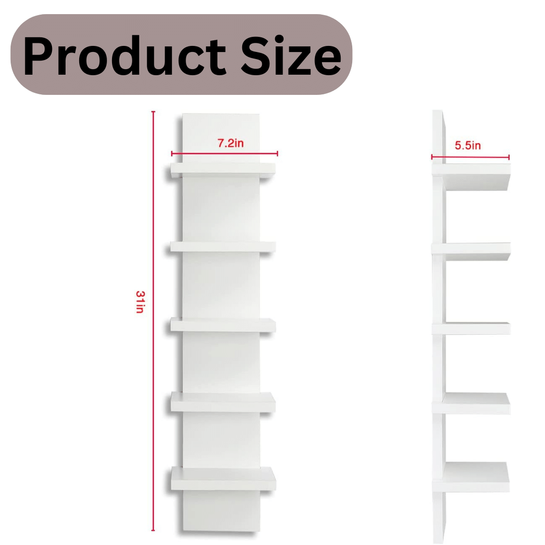 5 Tier Wall Shelf Unit,White Vertical Floating Shelf-Narrow Decorative Wall Mount Modern Wall Decor Shelves for Bedrooms, Living Rooms 5.5" x 7.2" x 31"