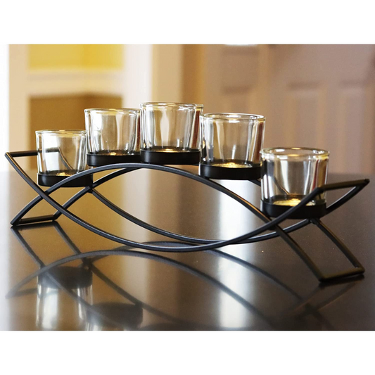 Table Centerpiece Decorations Candle Holder for Weddings, Patio, Kitchen, Dining Room, and Coffee Tables, Black, Clear Chunky 5 Cups