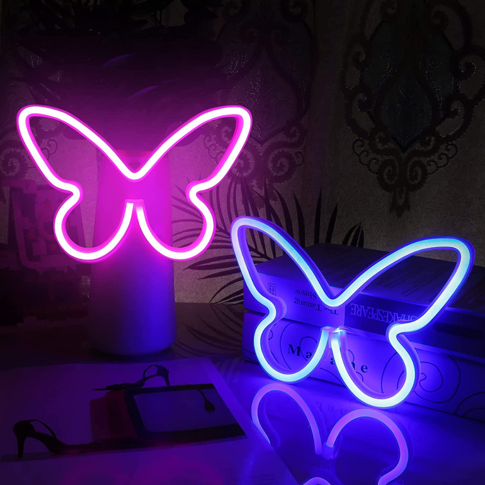2 Pieces Butterfly Neon Signs for Wall Decor, LED Neon Light Sign Powered by Battery or USB, Butterfly Neon Light up Sign for Teenage Girls Room Decor, Birthday Gift, Party, Wedding,Bar,Bedroom