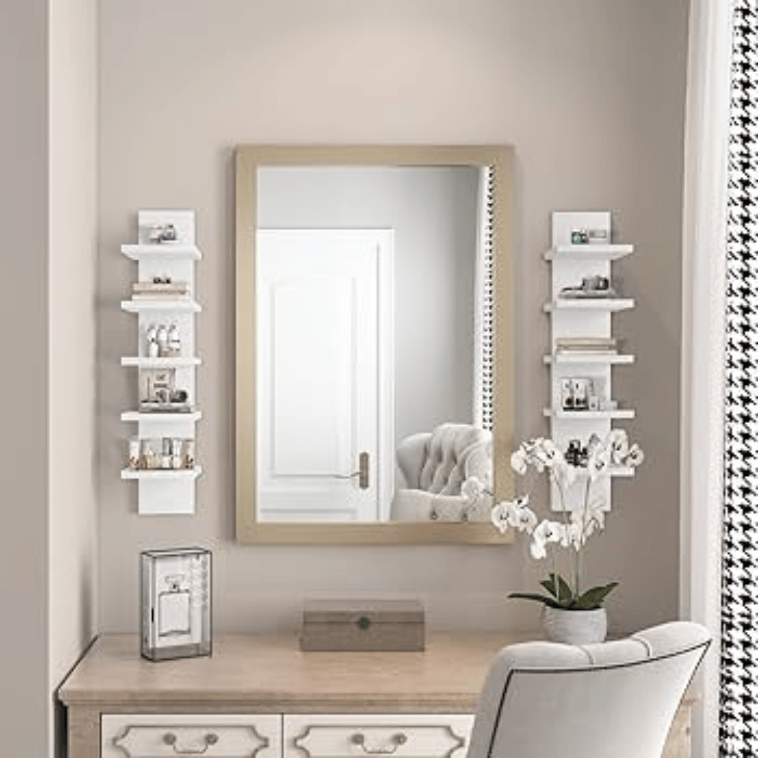 5 Tier Wall Shelf Unit,White Vertical Floating Shelf-Narrow Decorative Wall Mount Modern Wall Decor Shelves for Bedrooms, Living Rooms 5.5" x 7.2" x 31"