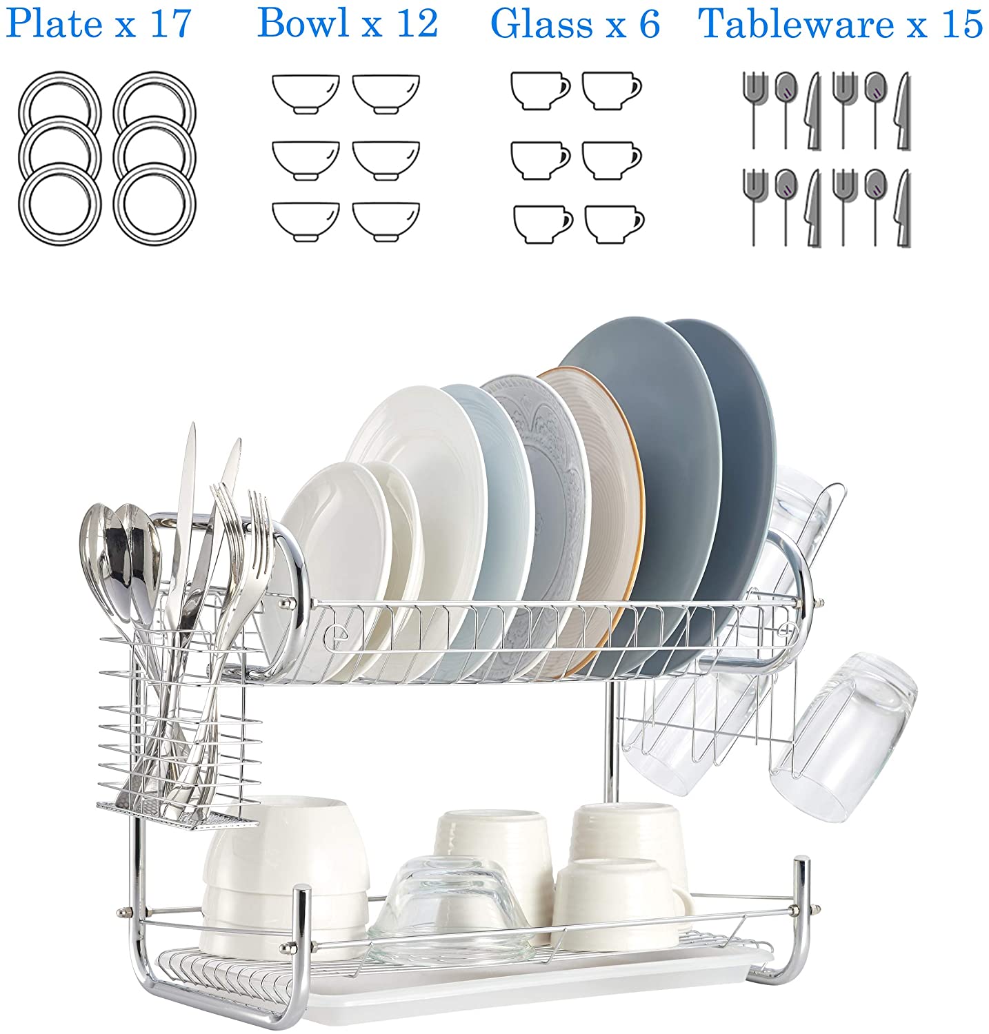 Dish Drying Rack 2 Tier, Kitchen Dish Rack with Drainboard, NATUROUS