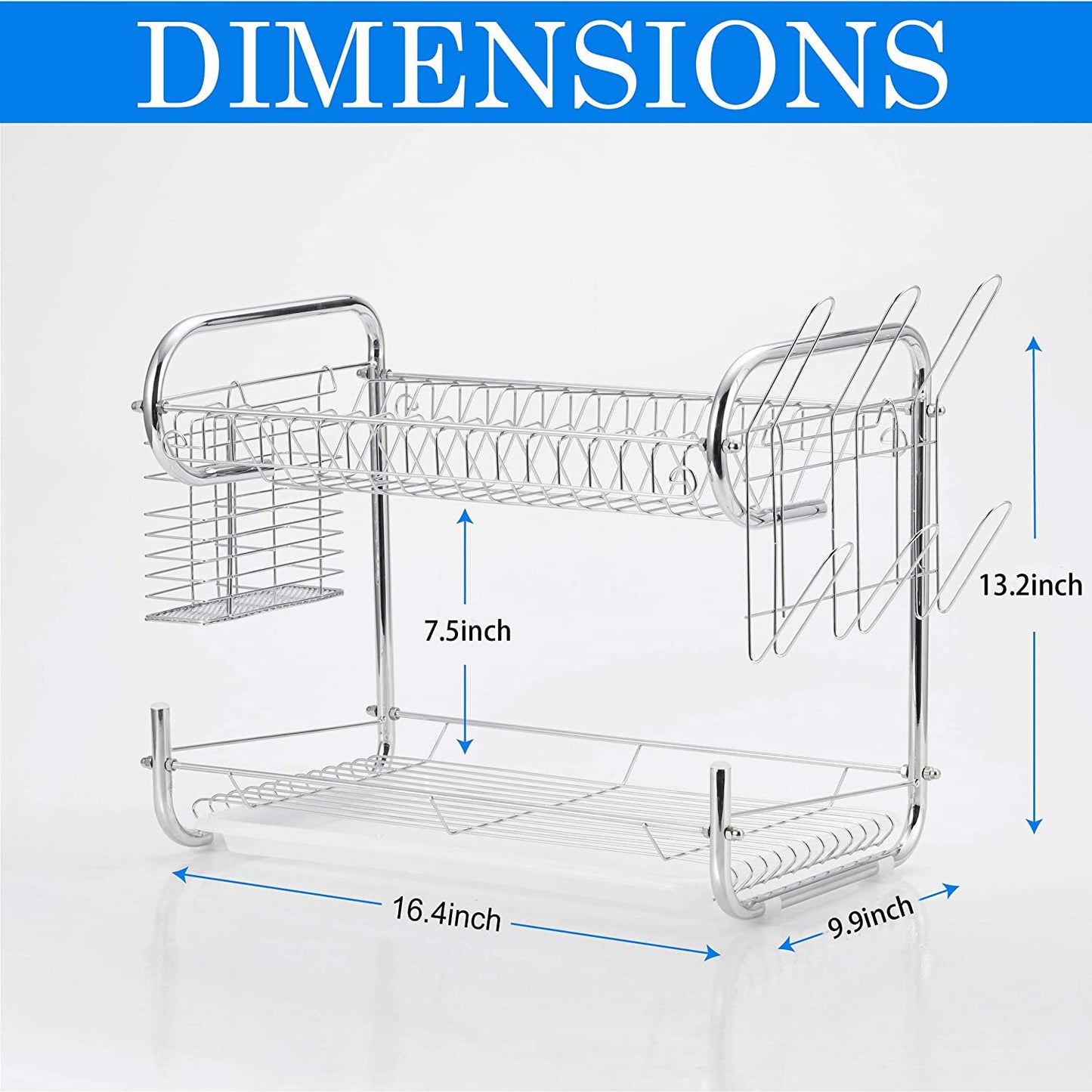 Dish Drying Rack 2 Tier, Kitchen Dish Rack with Drainboard, NATUROUS