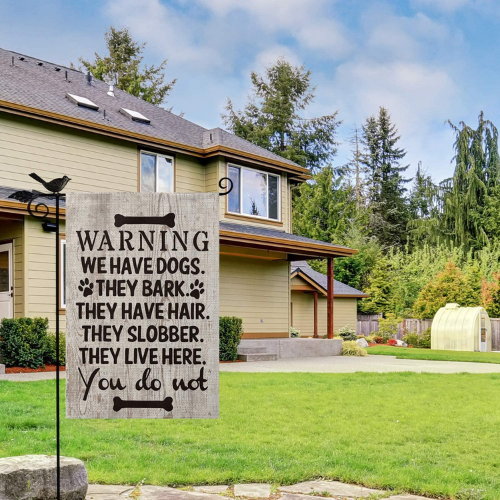 Dog Warning Slogan Wood Garden Flag Vertical Double Sized, They Slobber They Live Here Yard Outdoor Decoration 12.5 x 18 Inch