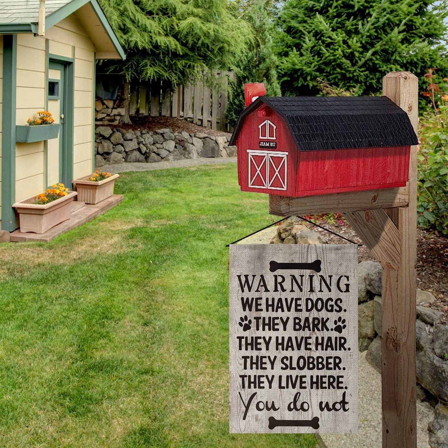 Dog Warning Slogan Wood Garden Flag Vertical Double Sized, They Slobber They Live Here Yard Outdoor Decoration 12.5 x 18 Inch