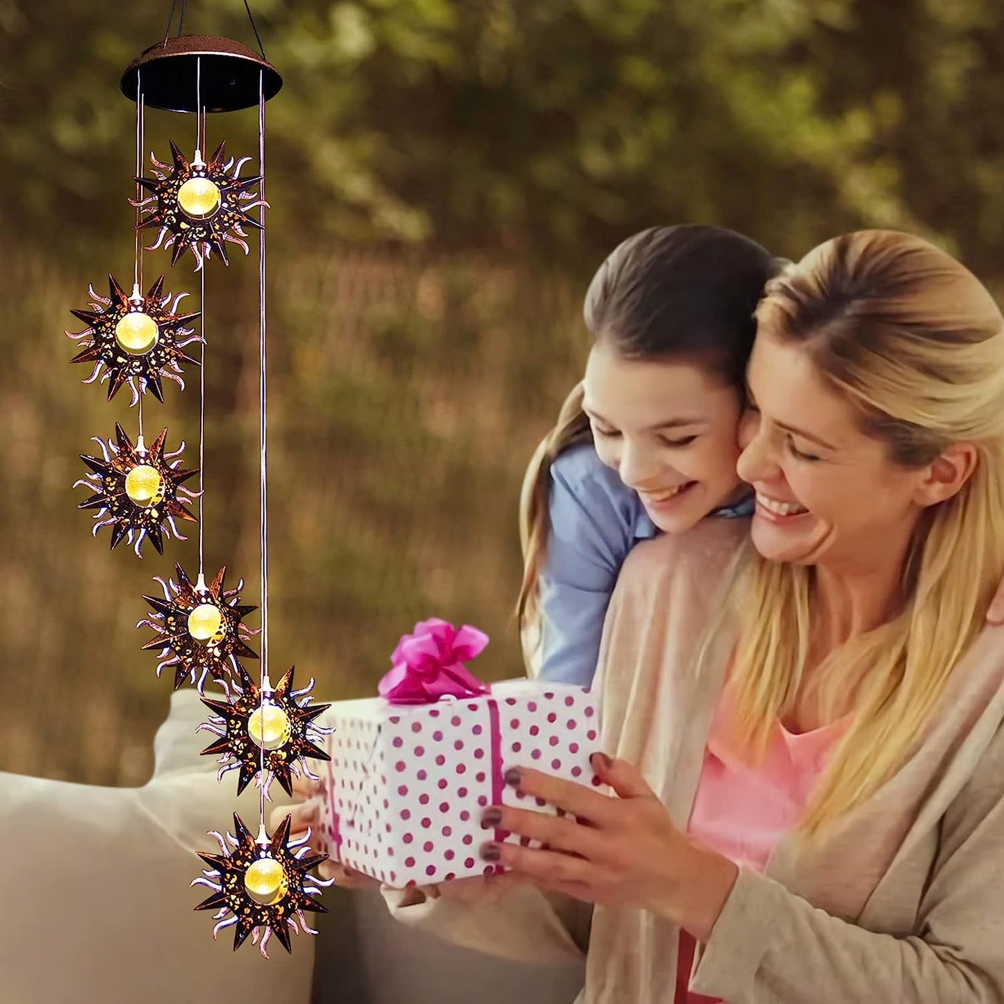 Solar Wind Chimes for Outside Warm LED Sun Windchimes Hanging Solar Garden Lights Unique Outdoor Decor for Patio Yard Home Lawn